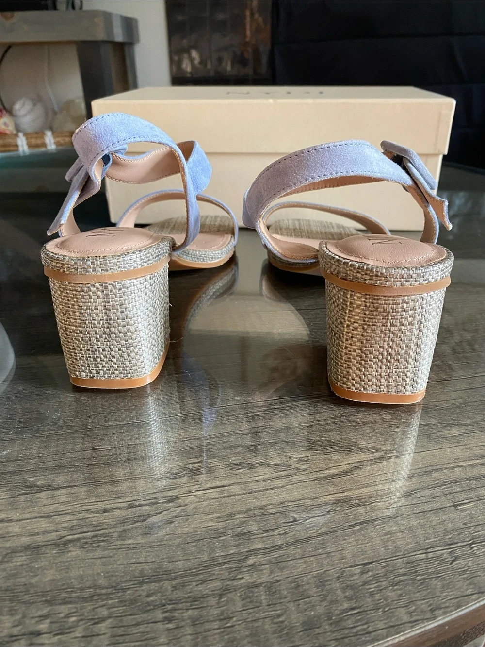 NYDJ Light Blue Suede Ankle Strap Heels